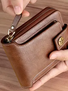 Men's Vintage Casual Zipper Short Wallet, Multi Card Slot Credit Card Organizer ID Wallet, Large Capacity Zipper Coin Purse, Fashionable Wallet for Men, Casual Card Holder