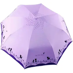 Windproof compact travel folding cute cat umbrellaauto open close rainsun lightweight portable umbrellas with cover for kids women men