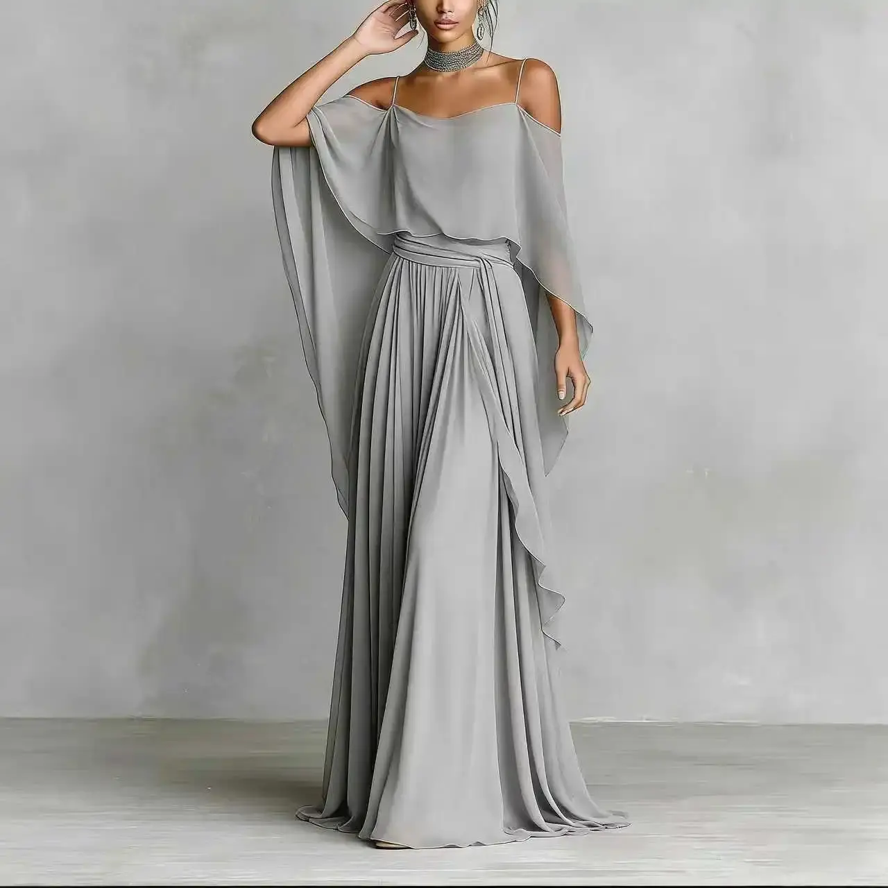 Women’s 2-Piece Set + S–XXL + One-Shoulder Asymmetric Chiffon Top & Wide-Leg Trousers + Lightweight Flowing Fabric + Elegant Modern Style + Summer Holiday, Party & Vacation Wear
