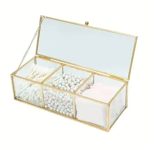 Vintage Storage Box, Transparent Glass and Brass Metal Container, Jewelry and Makeup Organizer, Long Rectangular Display Case with Lid