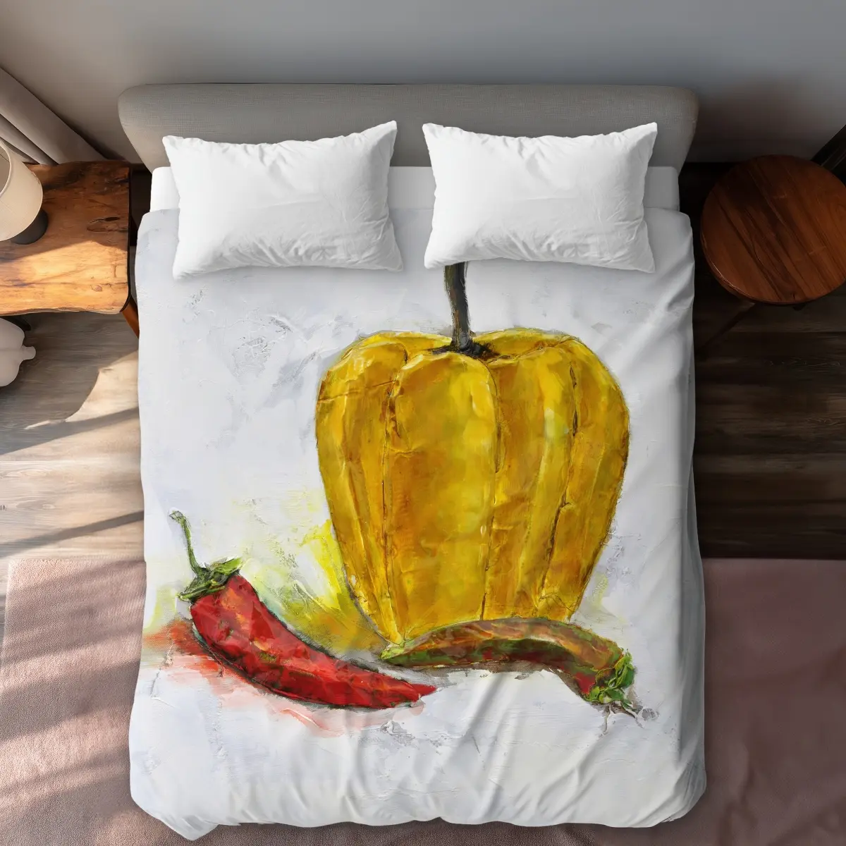 360 stand Queen Size Machine Washable Duvet Cover - Red Peppers Still Life Kitchen Themed Food Bedding Set, Soft Textile Peppers Bedding Set for Home Decor Soft Furnishings, Comfortable Duvet Covers, Machine-Washable Duvet Covers