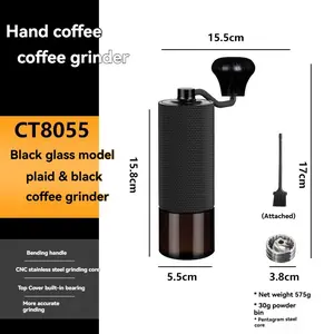 Ct8055 Glass Coffee Grinder, Manual Hand Crank Coffee Mill, Stainless Steel Grind Machine, Portable Espresso Maker