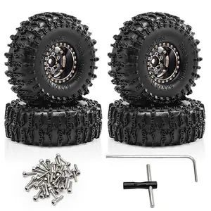 Remote Control Car Wheel Tire, 4 Counts/set 1.0 Tire with Wheel HUB, Rubber Tire with Installation Tools Screw for 1/18 TRX4M 1/24 SCX24 AX24