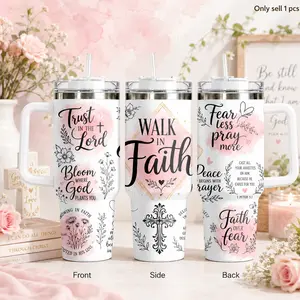 GuLuBoo Jesus Religious and Floral Vacuum Flasks 40oz Stainless Steel Insulated Tumbler with Straw Leak-proof Travel Mug, Portable Water Bottles for Coffee, Gym & Office, Creative Cup Ideal Holiday Gift
