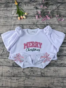 Pinky Merry Christmas Side Bow Embroidered Sweatshirt, Glitter Christmas Sweatshirt, Side Bow Applique Hoodie, Christmas Bow Shirt, Holiday Apparel