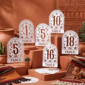 20 Sets Cielito Lindo Mexican Table Number 1-20 with Holder 4 x 6 Inch Platos De Barro Theme Decoration White Papel Picado Style Mexican Table Number for Wedding Baby Shower Cinco De Mayo Supply