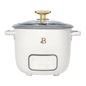 Beautiful 6-Cup Cooked, 3-Cup Uncooked Digital Electric Rice and Grain Cooker with Glass Lid, White Icing by Drew Barrymore