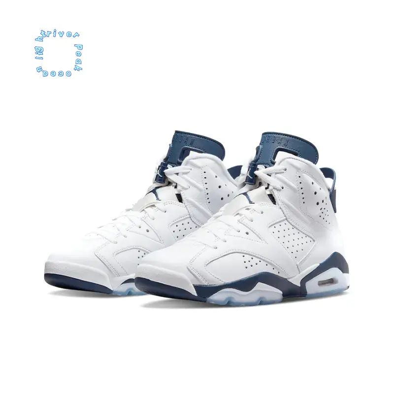 White Leather Upper High-Top Retro Basketball Shoes with Midnight Navy Accents