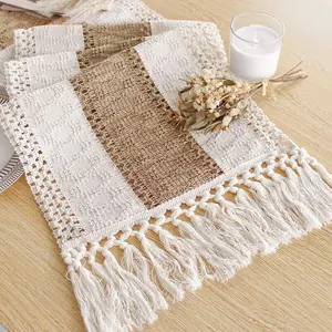 EVERBETTERUS Boho Table Runner for Thanksgiving Fall Christmas Home Decor with Tassels 75 Inches Long Pottery barn Furniture Farmhouse Rustic Macrame Burlap Table Decoration for Living Room (12x75 Inches)