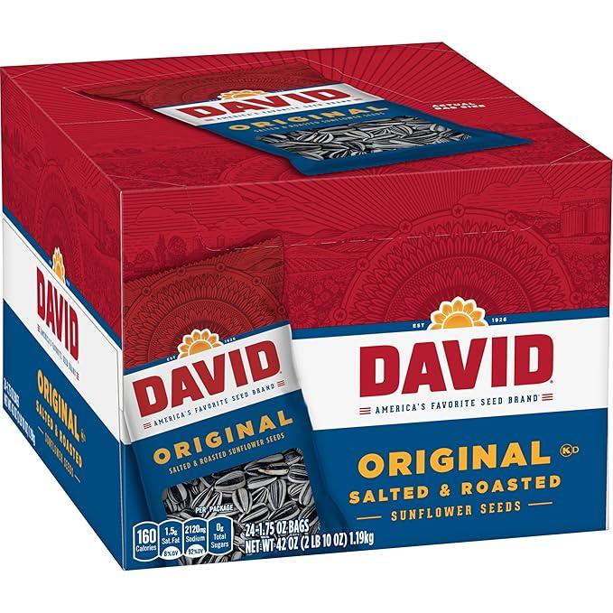 NEW - DAVID Roasted and Salted Sunflower Seeds, Original Flavor, 1.75oz. (Pack of 24) Snack