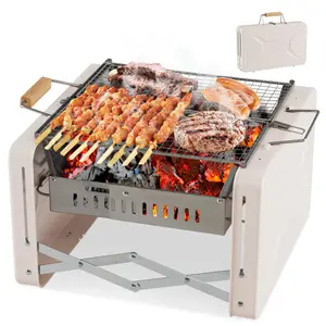 Suitcase-Style Folding Charcoal Grill, Portable BBQ Stove with 2 Stainless Steel Grids, Compact Outdoor Grill for Camping, Backpacking & Backyard summervibes