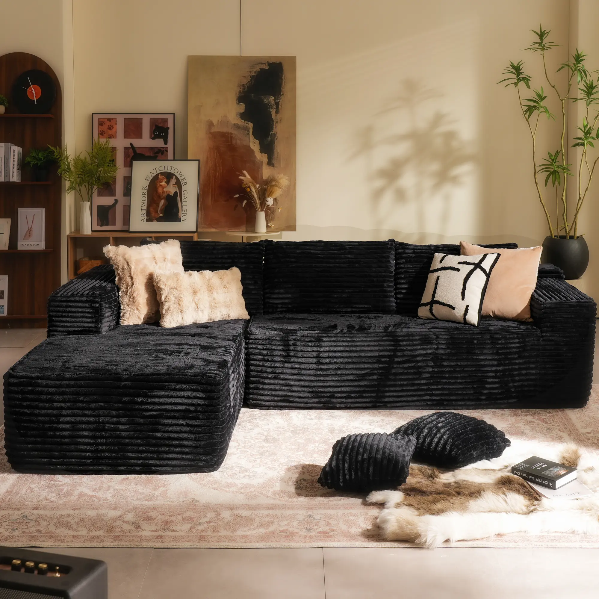 ALLWEX Modern Minimalist 106" L-Shape Couch with Chaise,Modular Sectional Sofa with Cloud Deep Seat, Convertible Upholstered Couches for Living Room Bedroom,No Assembly Required
