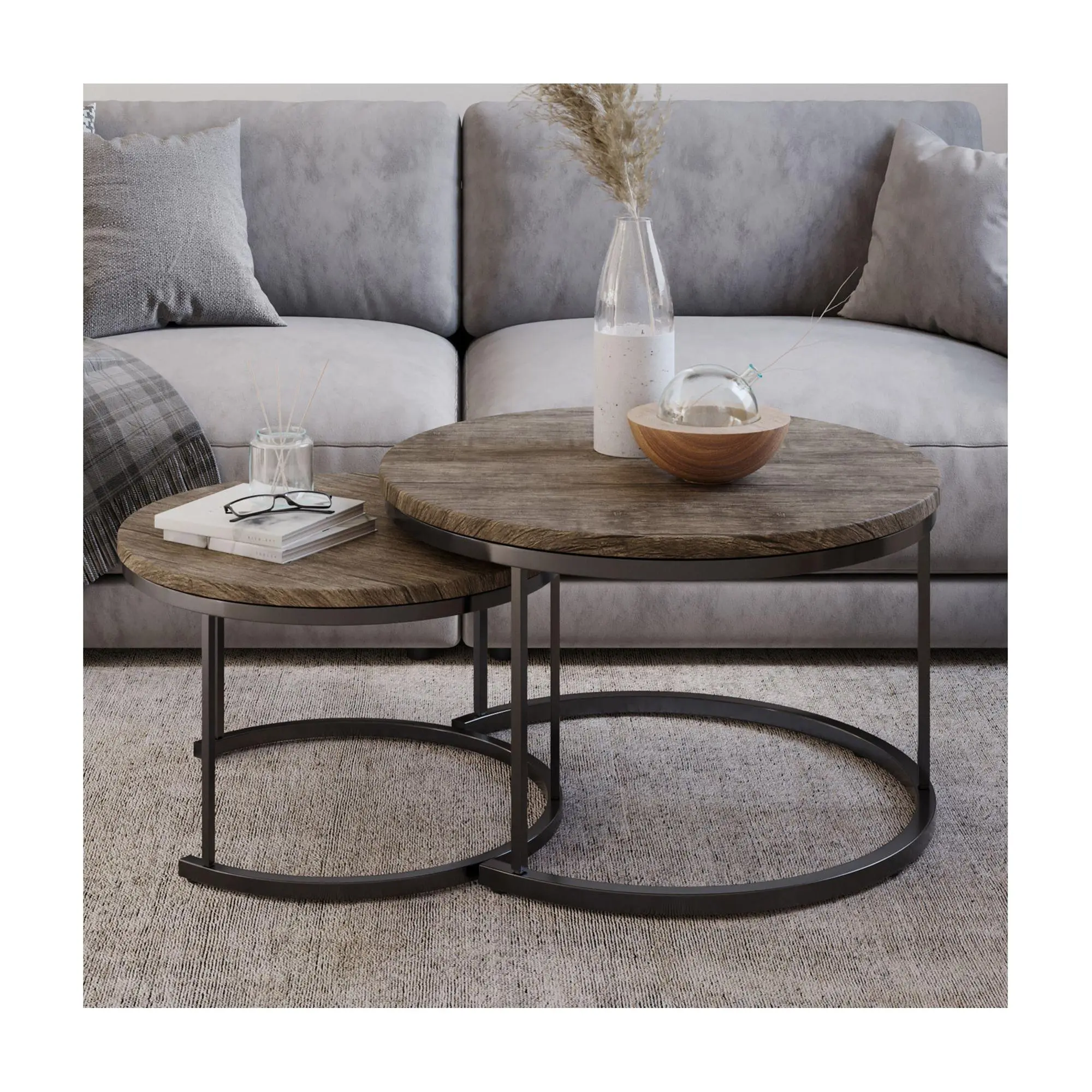 Lavish Home 2-Piece Nesting Round Coffee TableSet