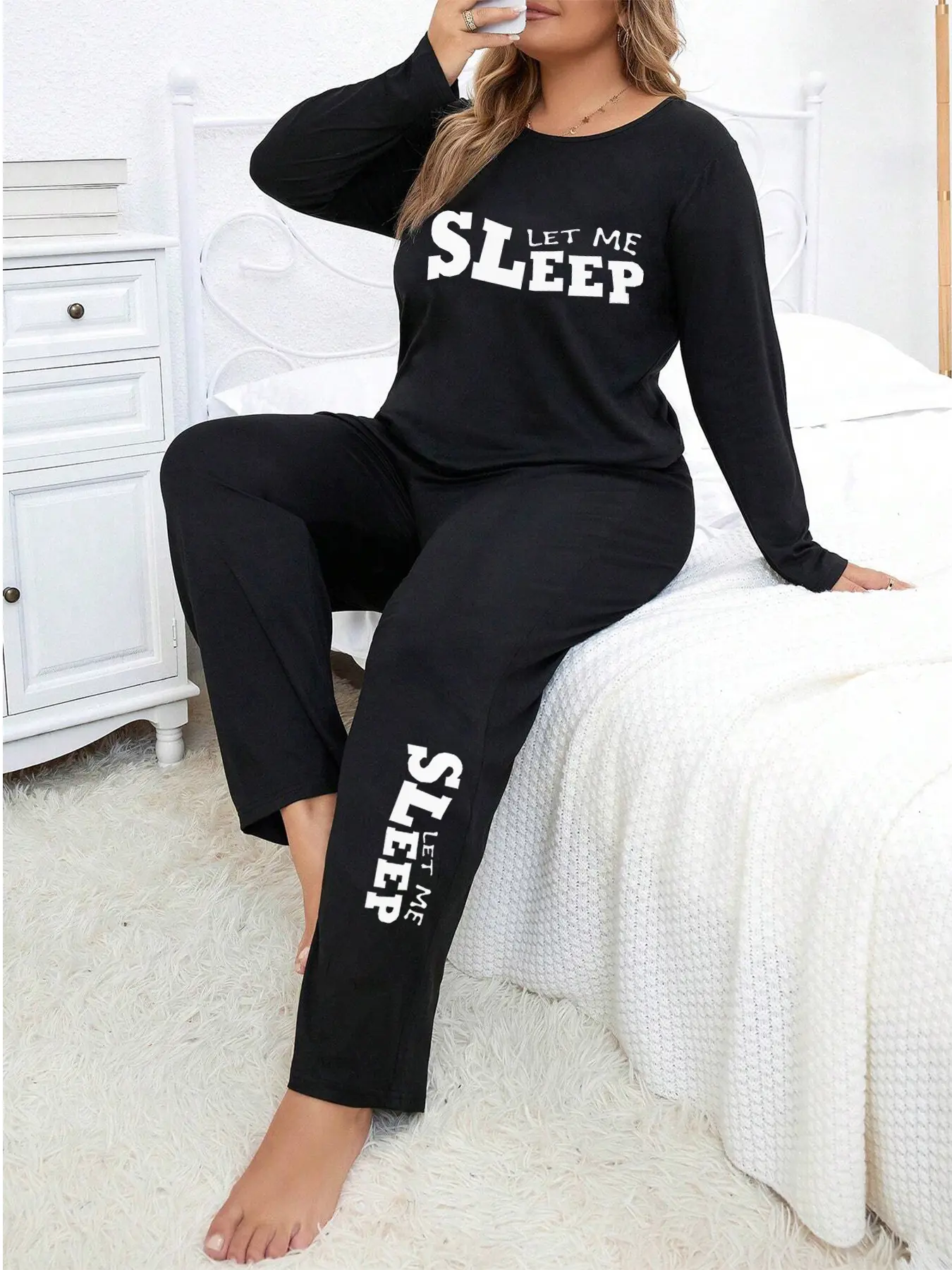 Women's Pajamas Autumn Winter New Casual Plus Size Loose Letter Print Can Be Worn Outside Long Sleeve Homewear Set