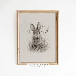 Vintage Easter Bunny Print, Country Farmhouse Wall Art, Antique Rabbit Sketch Drawing, Rustic Easter Décor, Easter Painting