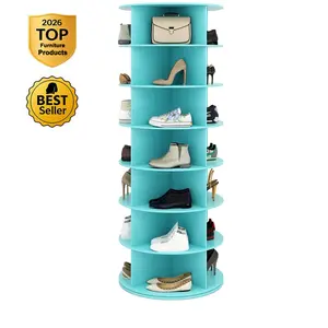 7-Tier Rotating Shoe Organizer, Spinning Shoe Rack Tower, 360 Display Lazy Susan Storage, Handbag Rotate Tower Closet Organization (Modern Style, White)