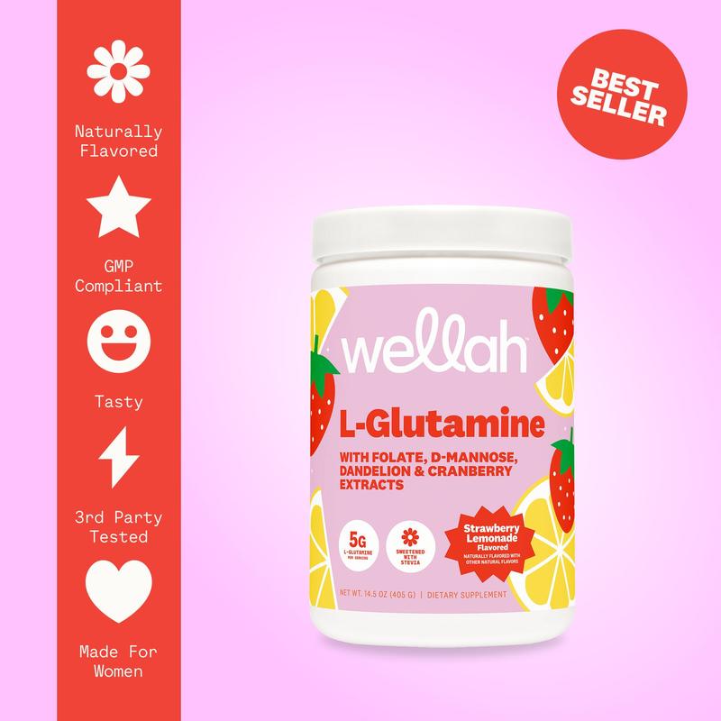 Wellah L-Glutamine | Essential Amino Acid Supplement | 5g L-Glutamine Per Serving | 50 Servings | Gut Health For Women Healthy Gut Probiotics Digestion Vitamin