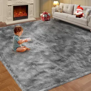 Large Shag Rugs 9X12, Plush Fuzzy Area Rugs for Living Room, Large Shag Fluffy Bedroom Carpet, Furry Rugs for Girls Boys  Room,  Fuzzy Rug, Shag Carpet, Tie-Dyed Light Grey
