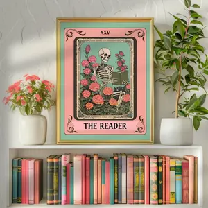 [Sale off up to 65%][Free Ship][No Frame] The Reader Tarot Print - Reader Tarot Card - Botanical Reading Print - Gift For Book Lover - Witchy Reading Nook Art Decor Poster Ornaments Photo