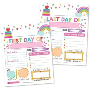 First Day of School Board 10 Double-Sided First and Last Day Boards 8x10 Back to School Photo Prop for Kids Preschool Kindergarten and Elementary Rainbow Theme