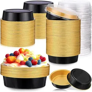 20 Pack Black Mini Round Cake Plates with Lids - 8oz Mini Egg Tart Trays, Disposable Individual Pie Plates, for Making Egg Tarts, Pies, Fruit Pies Cakes and Desserts - Suitable for Christmas, Halloween, Father's Day, Mother's Day, Parties, Birthdays