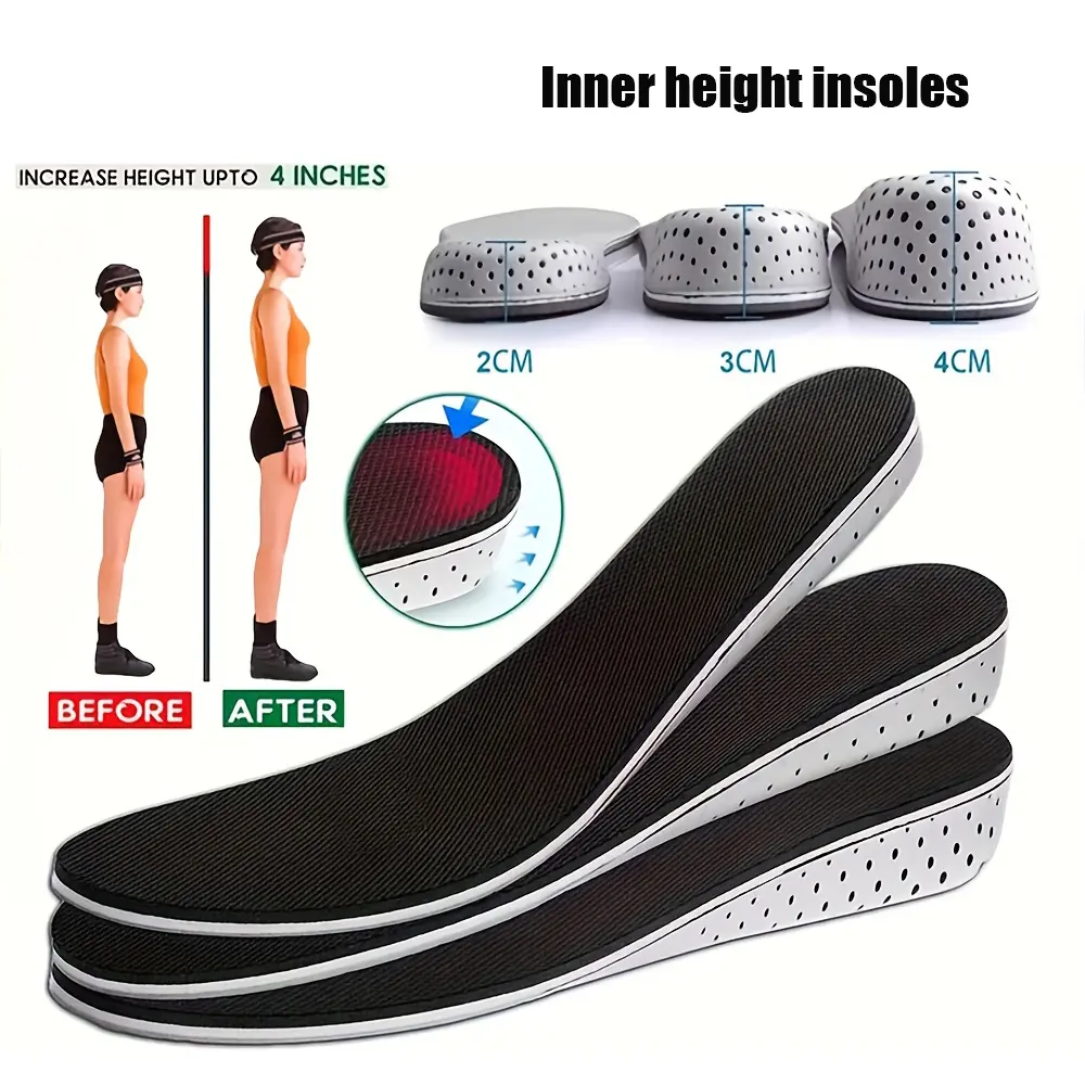 4CM Invisible Foam Height Booster Shoe Insoles, Shock-Absorbing Breathable Heel Lift Inserts, Universal Fit for Men, Height Booster Shoes