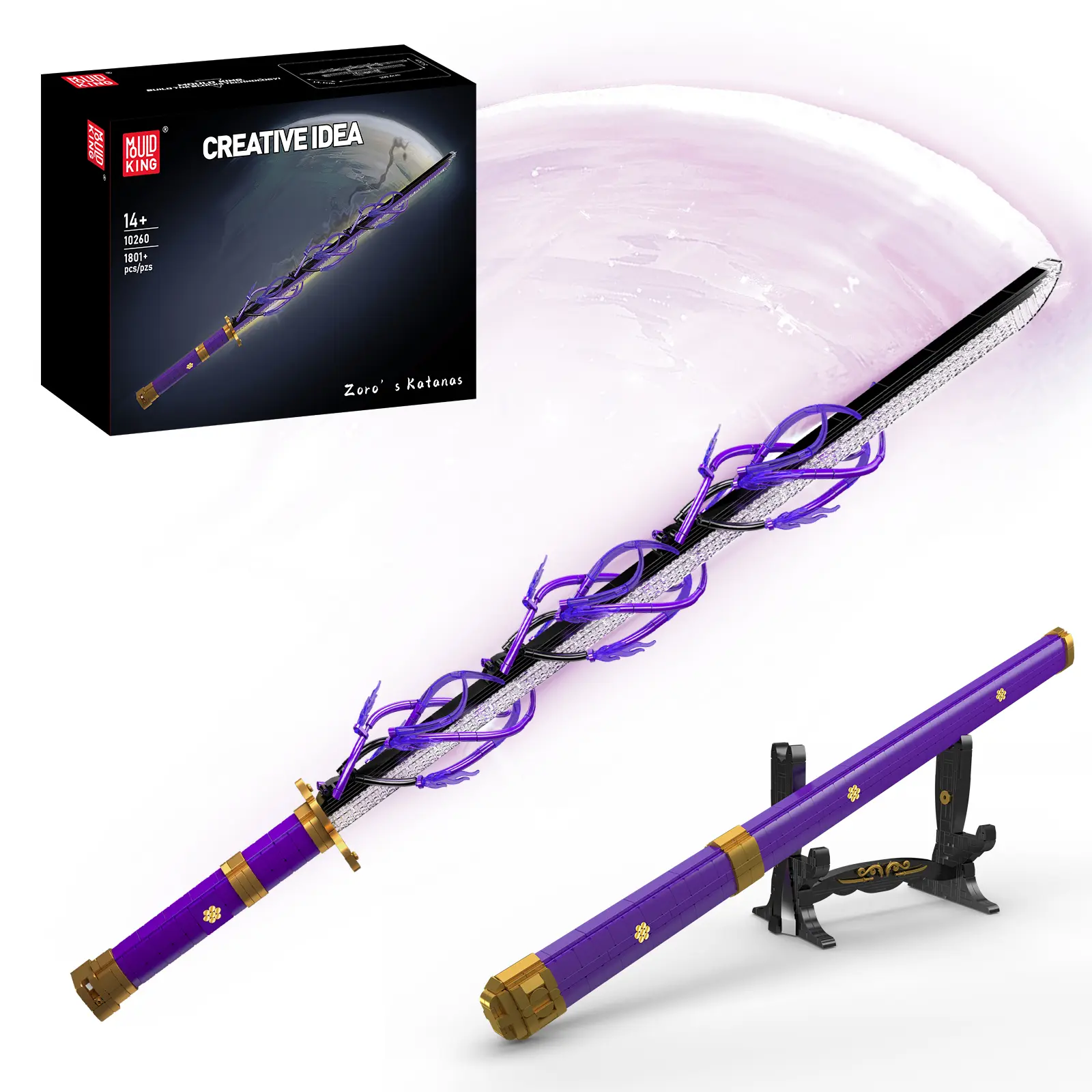 Mould King 10260 Demon Slayer Block Sword Model Building Kit - 109.4cm Enma Katana with Sheath & Display Stand, 1801+ Pieces, for Teens 14+ & Adults (Scale Model Building Kits)
