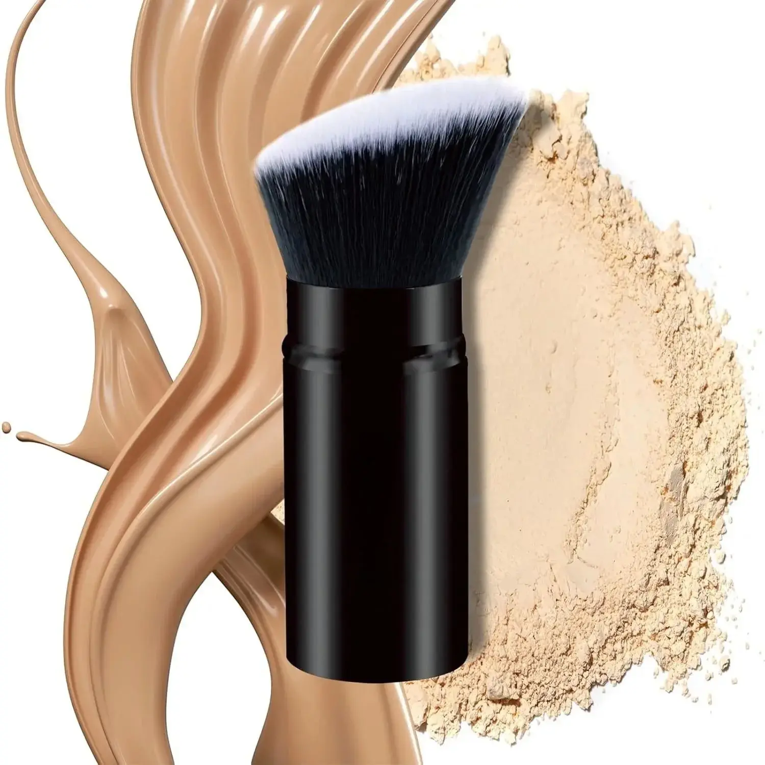 Makeup Brush Kabuki Face Brushes Retractable Travel Blush Kabuki Brush Portable Flawless for Foundation, Powder Blush, Bronzer, Buffing, Liquid, Cream, Cruelty Free with Cover