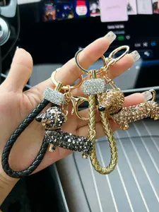 New Diamond-Studded Dachshund Keychain, Popular Alloy Puppy Car Key Ring Chain, Creative Bag Accessory Pendant