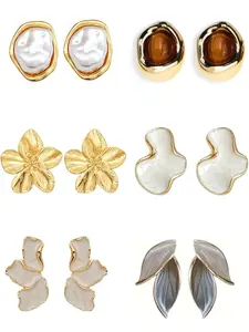 Elegant Pastel Flower Stud Earrings, Unique Statement Flower Dangle Earrings, Enamel Large Stud, Trendy Jewelry, 6 Pairs, Earring Stacking Set, Casual Trendy Jewelry