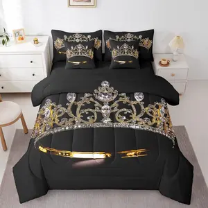 Feelyou 7-Piece Gold Crown Bed-in-a-Bag Comforter Set - High Tenacity, Machine Washable, Multi-Size Luxury Bedding Set with Diamond-Patterned Princess Sheets