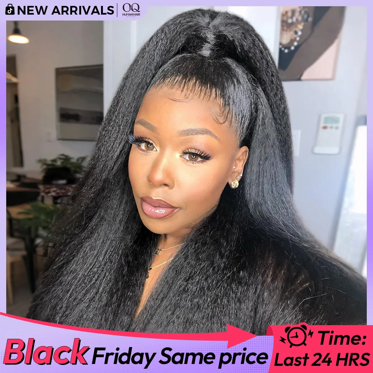 [360 Glueless Wig] OQ HAIR Pre-Cut Lace Kinky Straight 360 Full Lace Frontal Glueless Wig With Invisi Drawstring Pre Plucked Human Hair Wig #tiktokshopstockup #SohoChic