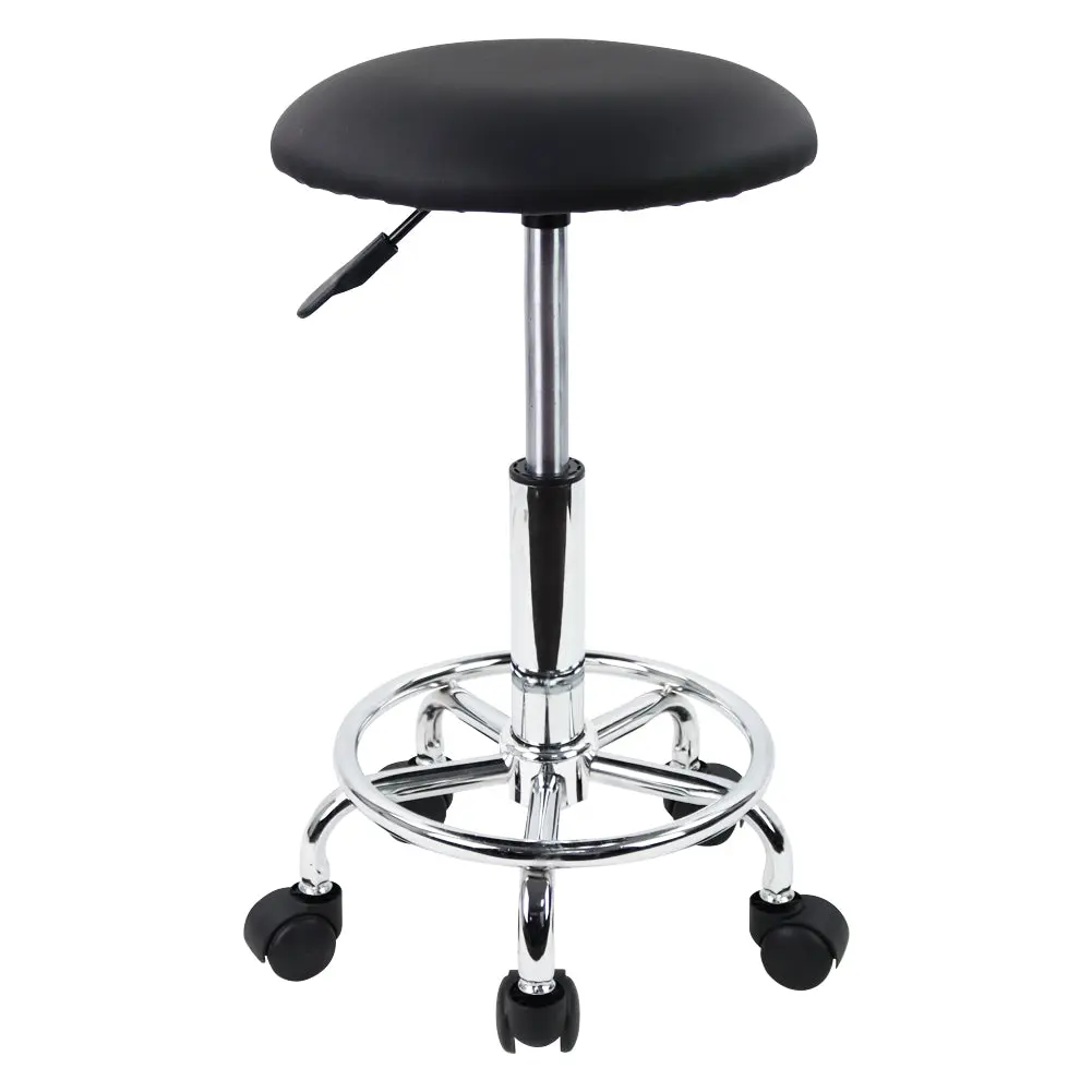 KKTONER PU Leather Swivel Rolling Stool with Footrest, Adjustable Seat Height, Commercial Office Chair for Salon, Medical Use (Black)