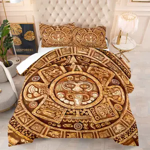 Aztec Solar Calendar Stone Pattern Comforter Set, Soft And Durable Bedding Set, Includes 1 Comforter And 1 Or 2 Pillowcases, Suitable For Children And Adults Daily Holiday Birthday Gifts Bedroom Decorations