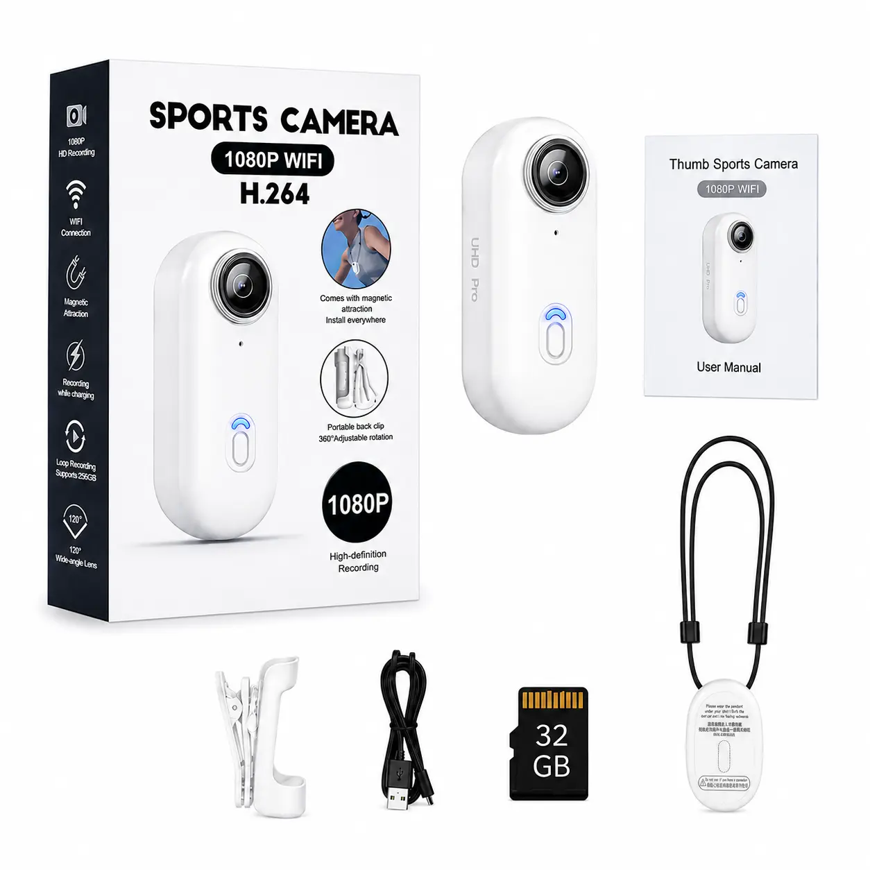 Portable Magnetic Thumb Action Camera, 360° Rotating Clip-On Mini Vlog Camera, Type-C Rechargeable Hands-Free Body Camera for Cycling, Travel, Outdoor Sports, Daily Recording, Beginners, Teens & Students