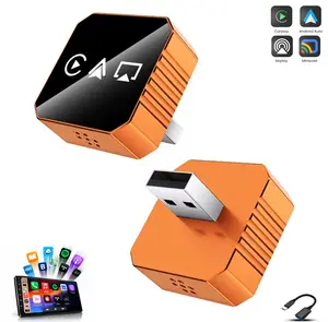 4 in 1 Smart USB Dongle Wireless Carplay Adapter Mirrorlink Airplay & Android Auto Adapter for Factory Wired Cars, Plug & Play IPhone/ Android Compatibility Black Metal+Glass Build