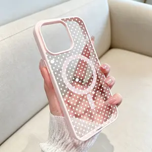 Fashion Transparent Cute White Dot Pattern Magnetic Girl Mobile Phone Case Suitable For IPhone 17ProMax/17Plus/16Pro/16, IPhone 17/16/15/14/13/12/11 Wireless Charging Shockproof Lens Protection Magsafe Mobile Phone Case