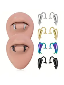 1 Pair Gothic-Inspired Stainless Steel Fang Clip-On Lip Rings - Chic & Edgy Body Jewelry for Women, Durable Metallic Finish, Versatile for Daily Wear & Parties, Edgy Fashion, Statement Piece, High Quality Jewelry