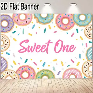 2D flat banner, 1pcSweet One Donut Banner - Colorful Donuts Decoration for Birthday Parties Celebrations - Playful Pink Cursive Font Design - Fun Party Backdrop with Sprinkles - Vibrant and Cheerful Theme for Sweet Treat Lovers