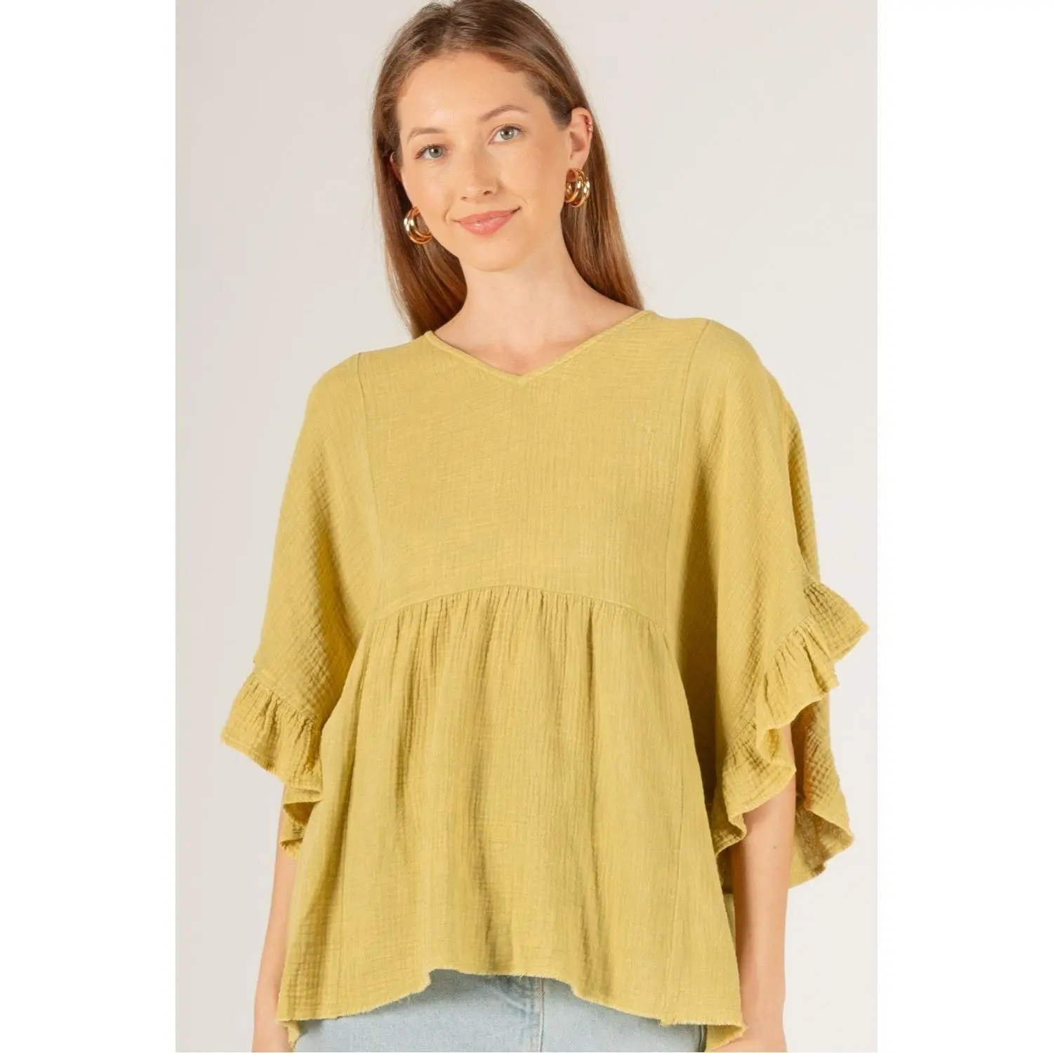 Green Mineral Wash Cotton Gauze Top
