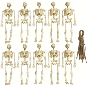 10Pcs Halloween Skull Model Decorations, Jute Rope Hanging Pendants, Indoor Outdoor Party Table Props, Haunted House Accessories, Ghost Atmosphere, Creepy