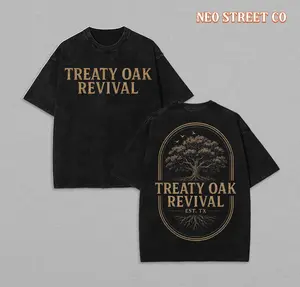 Vintage Treaty Oak Revival retro Unisex T-shirt streetwear oversized acid washed heavy cotton graphic tee, unisex menswear top shirt men washed tee high quality cotton casual vintage t-shirt