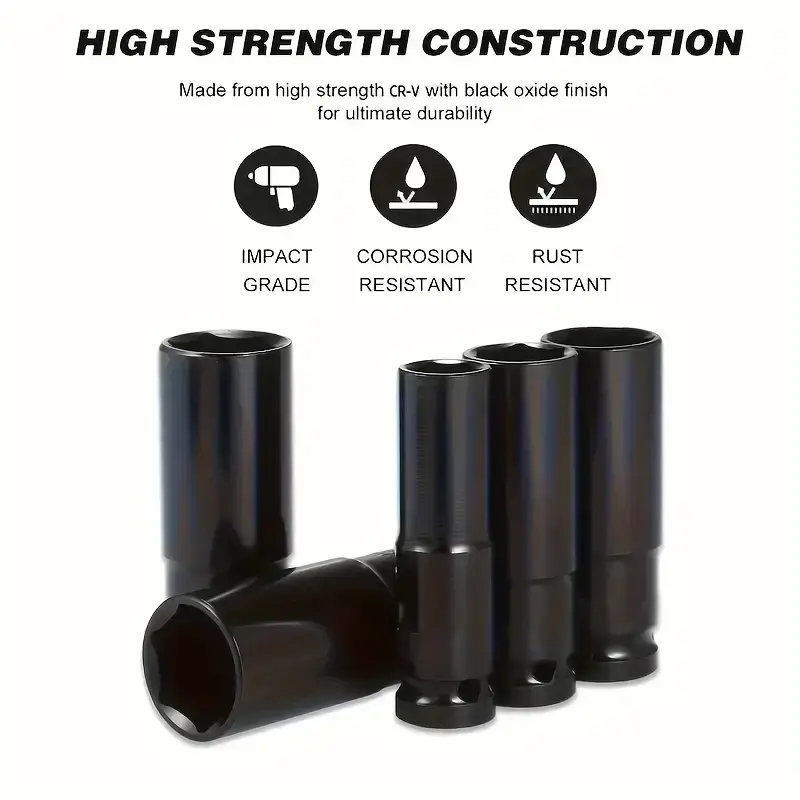 1/2 Inch Drive Hex Socket Set, 10 Piece Finish, Durable 8-32mm Sockets, Professional Tool Kit for Home & Car Use