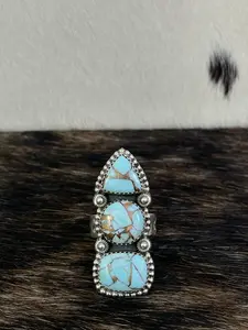 Handmade Sterling Silver Mint Dahlia Adjustable Ring with Signed Nizhoni