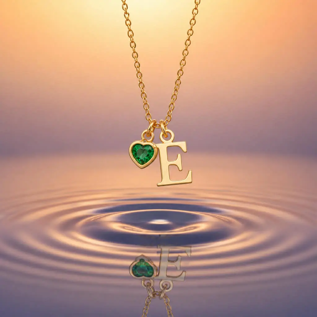 Personalized - Dainty Initial Necklace with Heart Birthstone, Custom Letter Birthday, Graduation, Anytime Gift for Her
