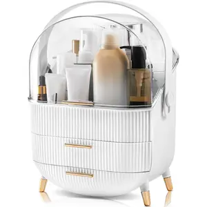 Makeup Organizers and Storage, Make up Organizer for Vanity Cosmetics Skincare Organizers With Lid and Drawers Display Cases for Countertop(White)