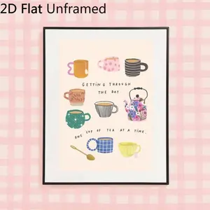 2D Flat 1pc Unframed Modern Minimalist Cup Theme Cute Cartoon Style Canvas Wall Art, Poster Print, Artwork Wall Painting for Gift, Bedroom, Living Room, Office, Wall Decor, Dormitory Decor, New Year Decor, Home Decoration, Christmas, Valentine's Day