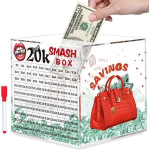 20k Large Clear Acrylic Piggy Bank for Adults 20000 Savings Challenge Money Saving Box, Unbreakable Cash Money Saver Must Break to Open