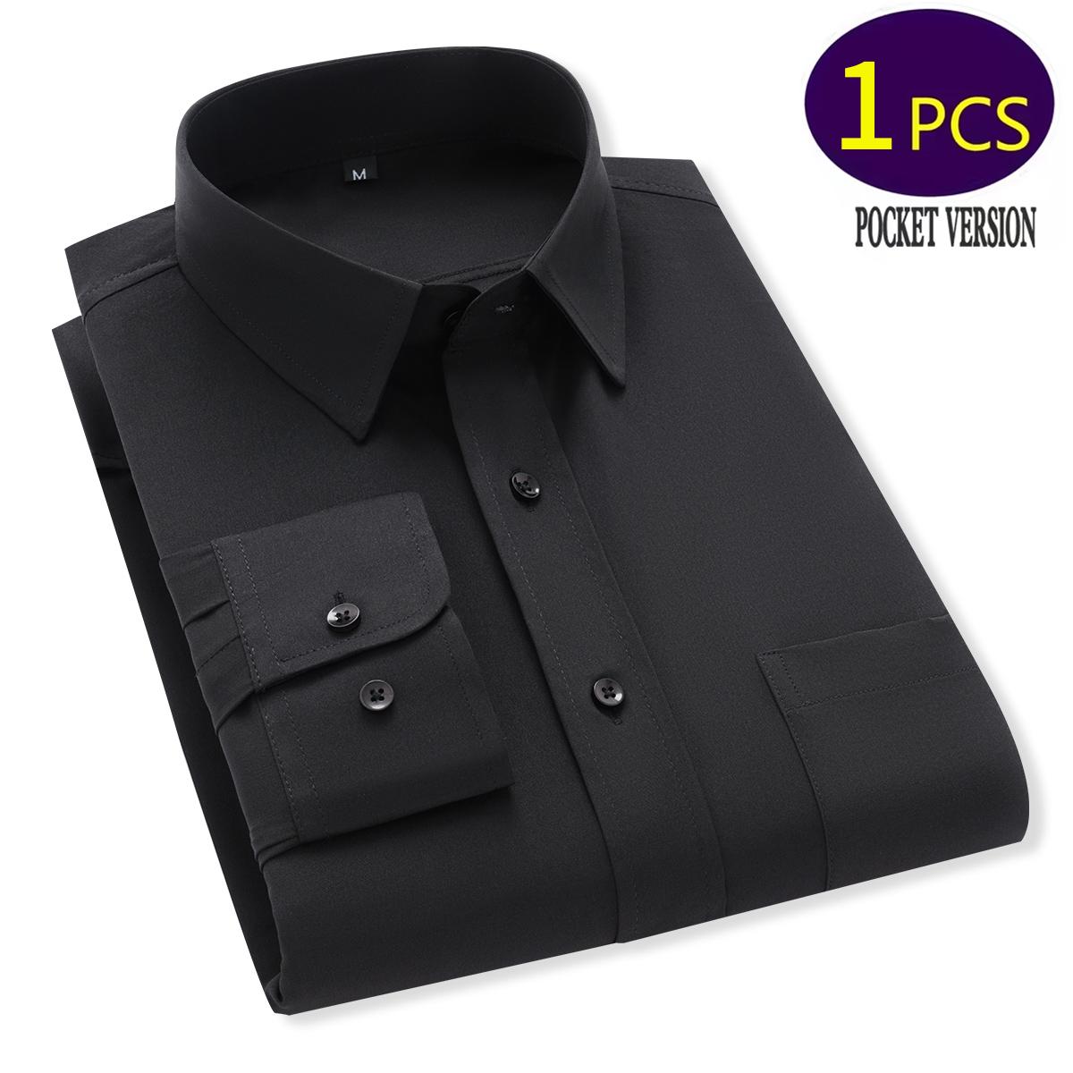 Men's Square Collar Shirt with Pocket, Stretch, Solid Color Shirt, Business Casual