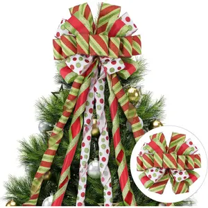 Christmas Tree Topper Bow 45" *13" Red Green Dot Handmade Large Christmas Bows Tree Topper, Wreath Bow for Xmas Holiday Home Wedding Indoor/Outdoor Decoration (WBTM-G/RPNT)
